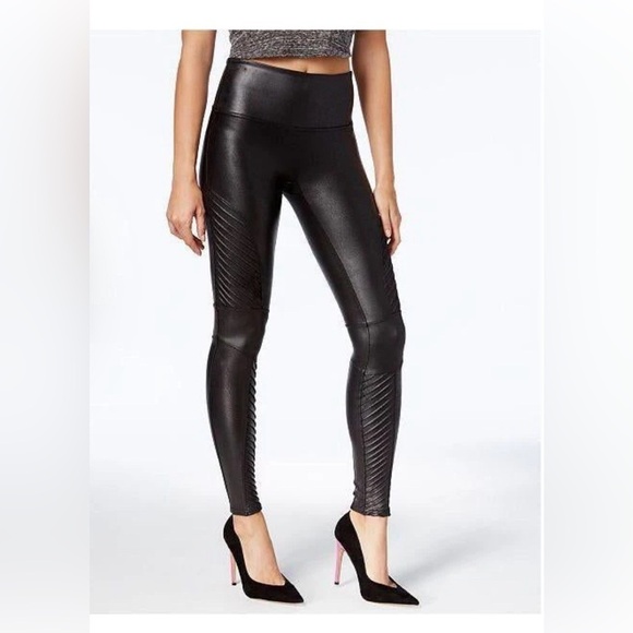 SPANX Pants - Spanx Black Faux Leather Moto Leggings size M
